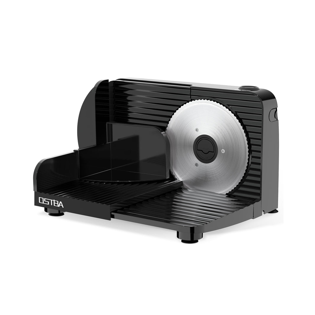 OSTBA Foldable Electric Food Slicer, Adjustable Thickness 0–15mm, 6.7” Stainless Steel Blade, 150W Motor, Portable & Easy-to-Clean, Meat, Cheese, Bread, and Vegetable Slicer for Home Kitchen, Black