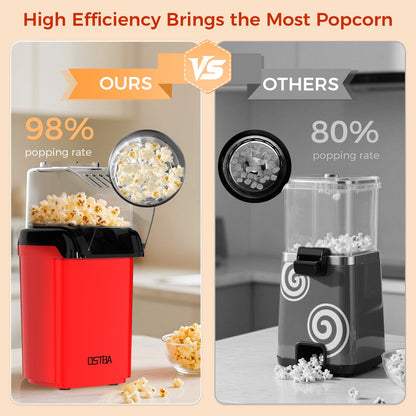 OSTBA 1200W Air Popcorn Maker – Oil-Free Hot Air Popper, 12-Cup Capacity, Easy One-Button Operation, Butter Tray, Compact for Home & Parties