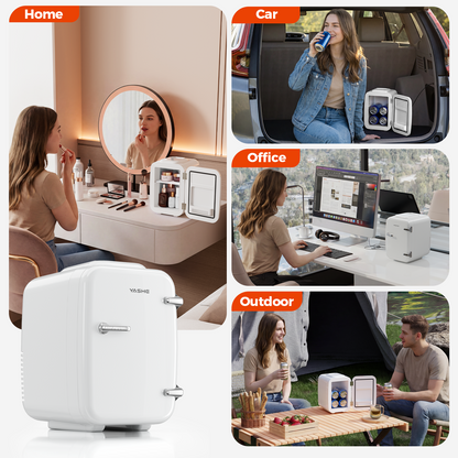 Mini Fridge, 4 Liter/6 Cans Small Fridgerator for Bedroom, AC/DC Thermoelectric Cooler and Warmer for Skincare Drink Office Dorm Car, White