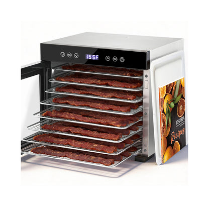 OSTBA Food Dehydrator, 8 Stainless Steel Trays, 95–165℉ Adjustable Temperature, 48h Digital Timer, Double-Layer Food Dryer, Recipe for Fruit, Vegetable, Jerky, Herb, 650W Home Use