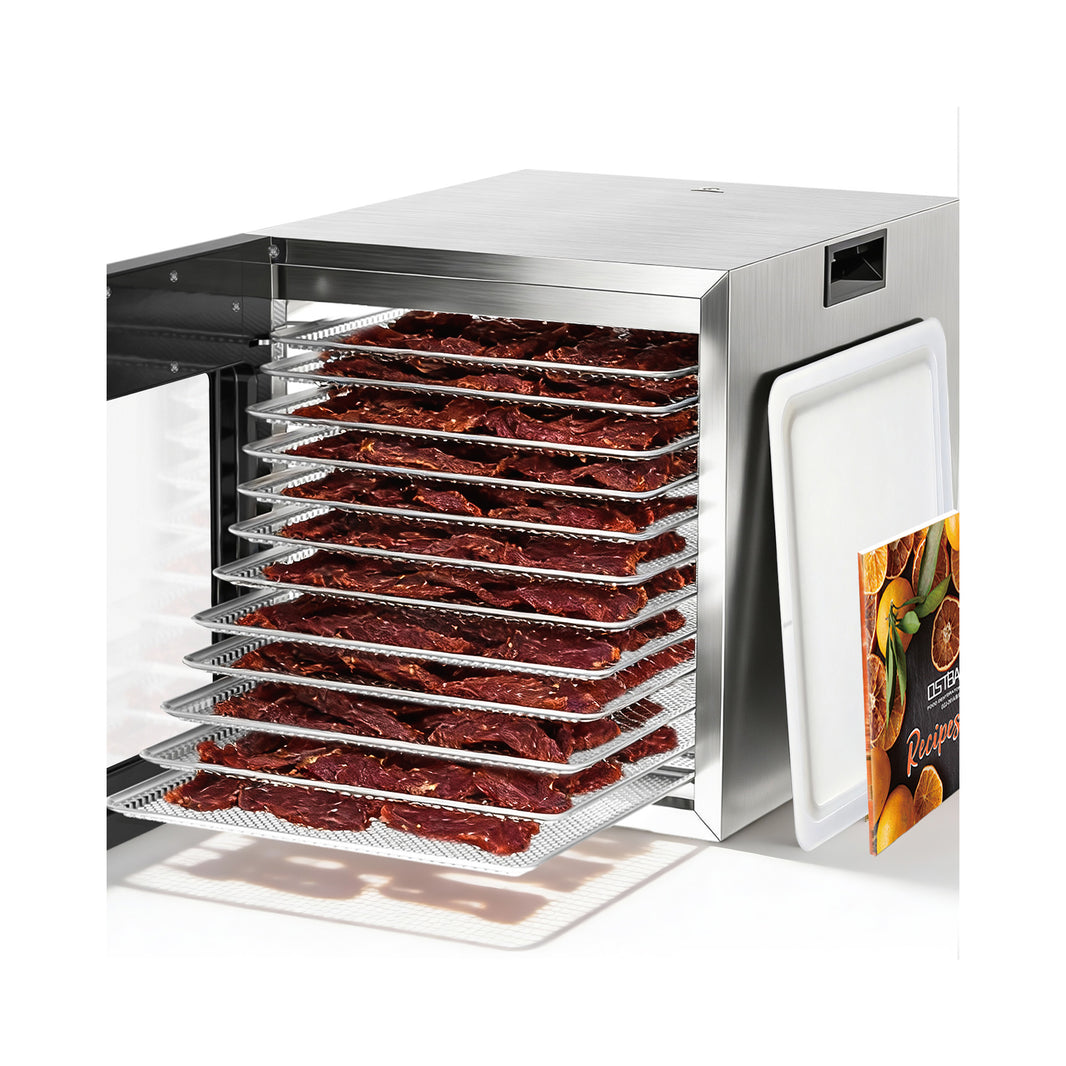 OSTBA Food Dehydrator, 12 Stainless Steel Trays, 95–165℉ Adjustable Temp, 48h Digital Timer, 850W Food Dryer, Front Control Panel with 10 Presets, Recipe for Fruit, Vegetable, Jerky, Herb