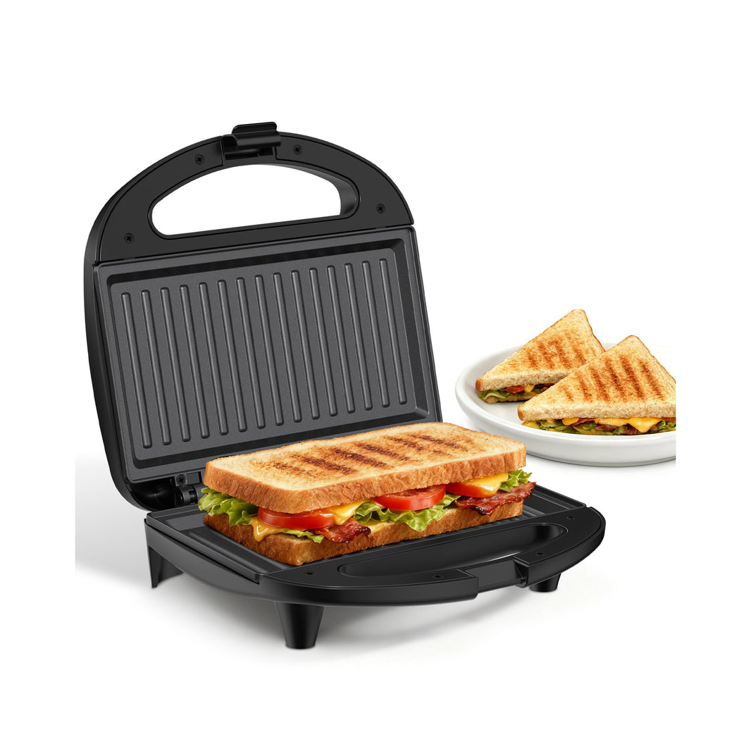 OSTBA Panini Press Grill with Adjustable Temperature, 4-Slice Indoor Grill, 180° Open Sandwich Maker with Drip Tray, Non-Stick Plates, Stainless Steel, 1200W