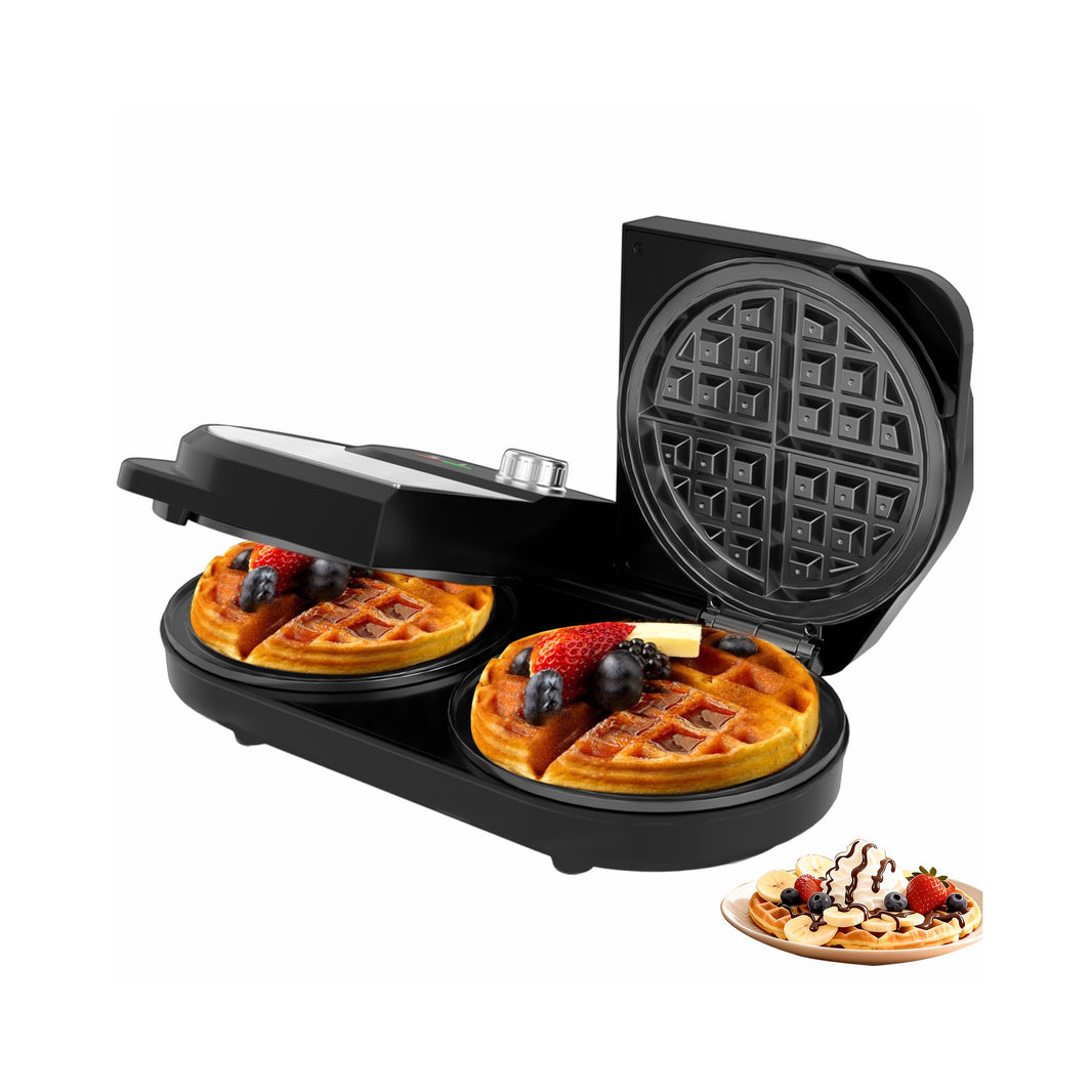 Double Waffle Maker 6 Inch, 1400W Belgian Waffle Maker for Breakfast and Snacks, Stainless Steel Waffle Iron with Nonstick Plates, Temperature Knob, Cool-Touch Handles