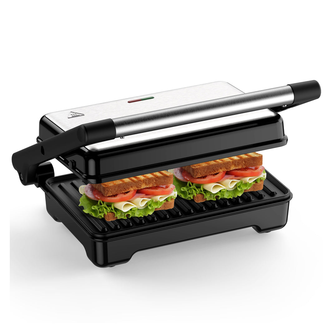 Panini Grill Press, 1200 W Sandwich Maker, Panini Maker with Non-Stick Coated Cast Aluminum Plates, Fits 2 Slices of Bread, 180-Degree Opening, Easy to Clean,Versatile Use
