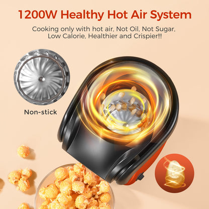 OSTBA 1200W Air Popcorn Maker – Oil-Free Hot Air Popper, 12-Cup Capacity, Easy One-Button Operation, Butter Tray, Compact for Home & Parties