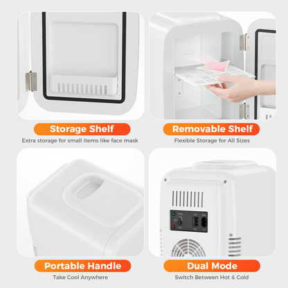 Mini Fridge, 4 Liter/6 Cans Small Fridgerator for Bedroom, AC/DC Thermoelectric Cooler and Warmer for Skincare Drink Office Dorm Car, White
