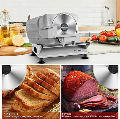 OSTBA Meat Slicer Machine for Home, Electric Deli Food Slicer with Removable 6.7” Stainless Steel Blades, 0-15mm Adjustable Thickness, Easy to Clean, 150W, Ideal for Cold Cuts, Cheese, Bread, Fruit