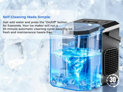 OSTBA Fast Ice Countertop Ice Maker with Dual Size Bullet Ice, 9 Cubes in 6 Minutes, 26 lbs per Day, Self-Cleaning Portable Ice Machine with Carry Handle for Home, RV & Party