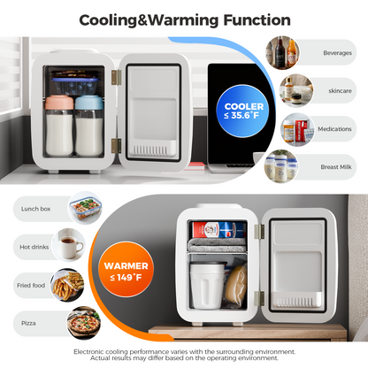Mini Fridge, 4 Liter/6 Cans Small Fridgerator for Bedroom, AC/DC Thermoelectric Cooler and Warmer for Skincare Drink Office Dorm Car, White