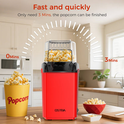 OSTBA 1200W Air Popcorn Maker – Oil-Free Hot Air Popper, 12-Cup Capacity, Easy One-Button Operation, Butter Tray, Compact for Home & Parties