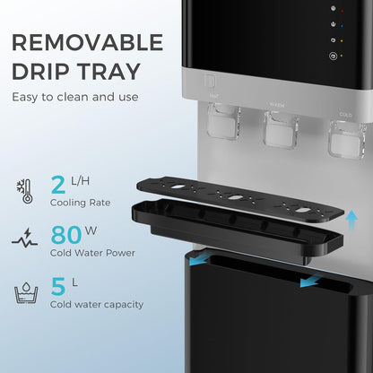 OSTBA 4-in-1 Water & Ice Dispenser, Hot, Cold & Room Temperature Water with Bullet Ice Maker, Touch Control, Child Safety Lock, Fits 3 & 5 Gallon Bottles