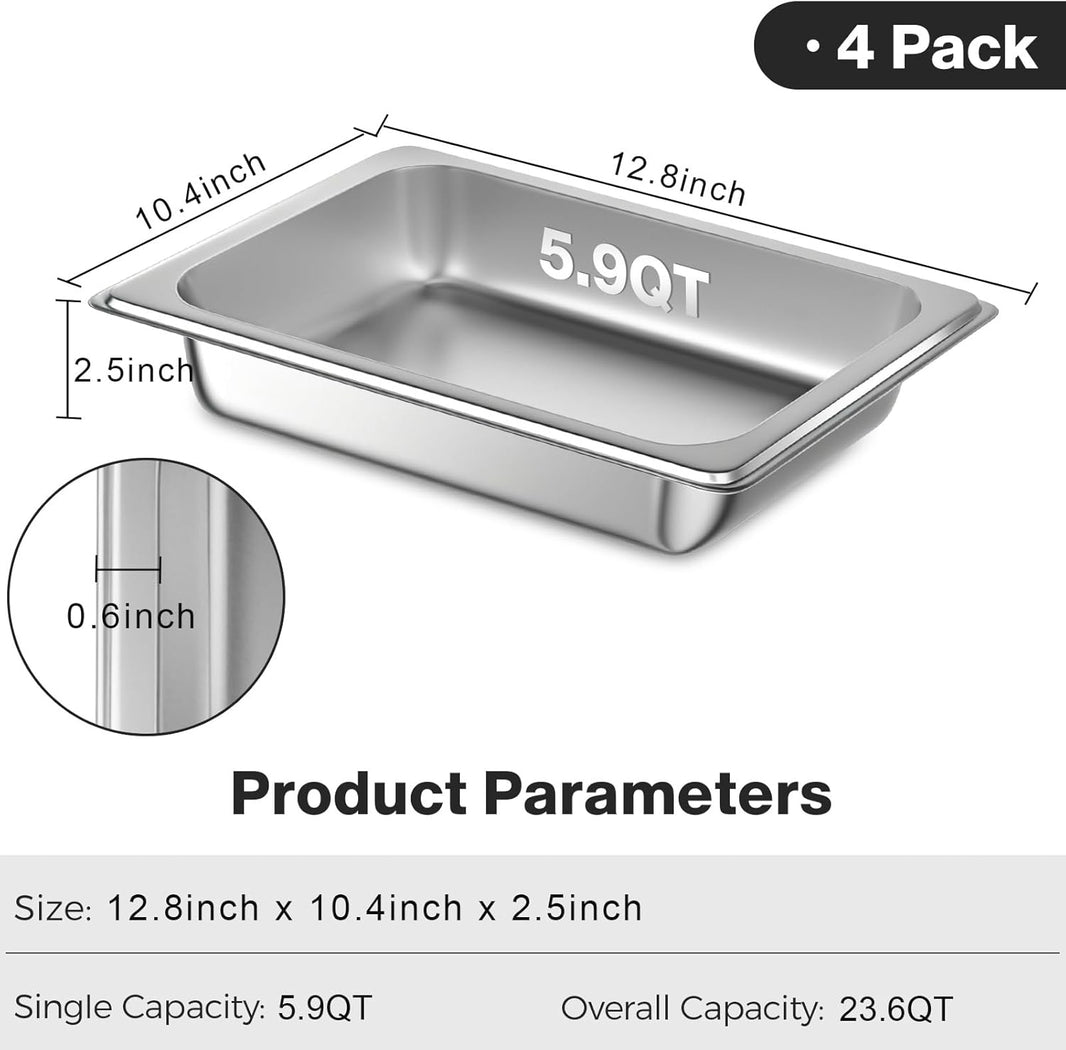 OSTBA 4-Pack Hotel Pans, Half-Size Stainless Steel Steam Table Pan, 2.5" Deep