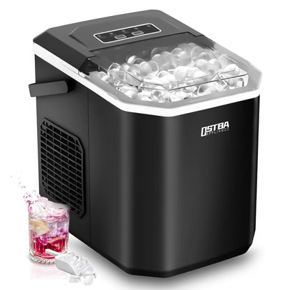 OSTBA Fast Ice Countertop Ice Maker with Dual Size Bullet Ice, 9 Cubes in 6 Minutes, 26 lbs per Day, Self-Cleaning Portable Ice Machine with Carry Handle for Home, RV & Party