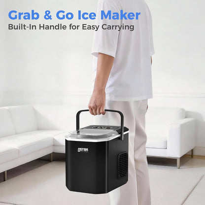 OSTBA Fast Ice Countertop Ice Maker with Dual Size Bullet Ice, 9 Cubes in 6 Minutes, 26 lbs per Day, Self-Cleaning Portable Ice Machine with Carry Handle for Home, RV & Party