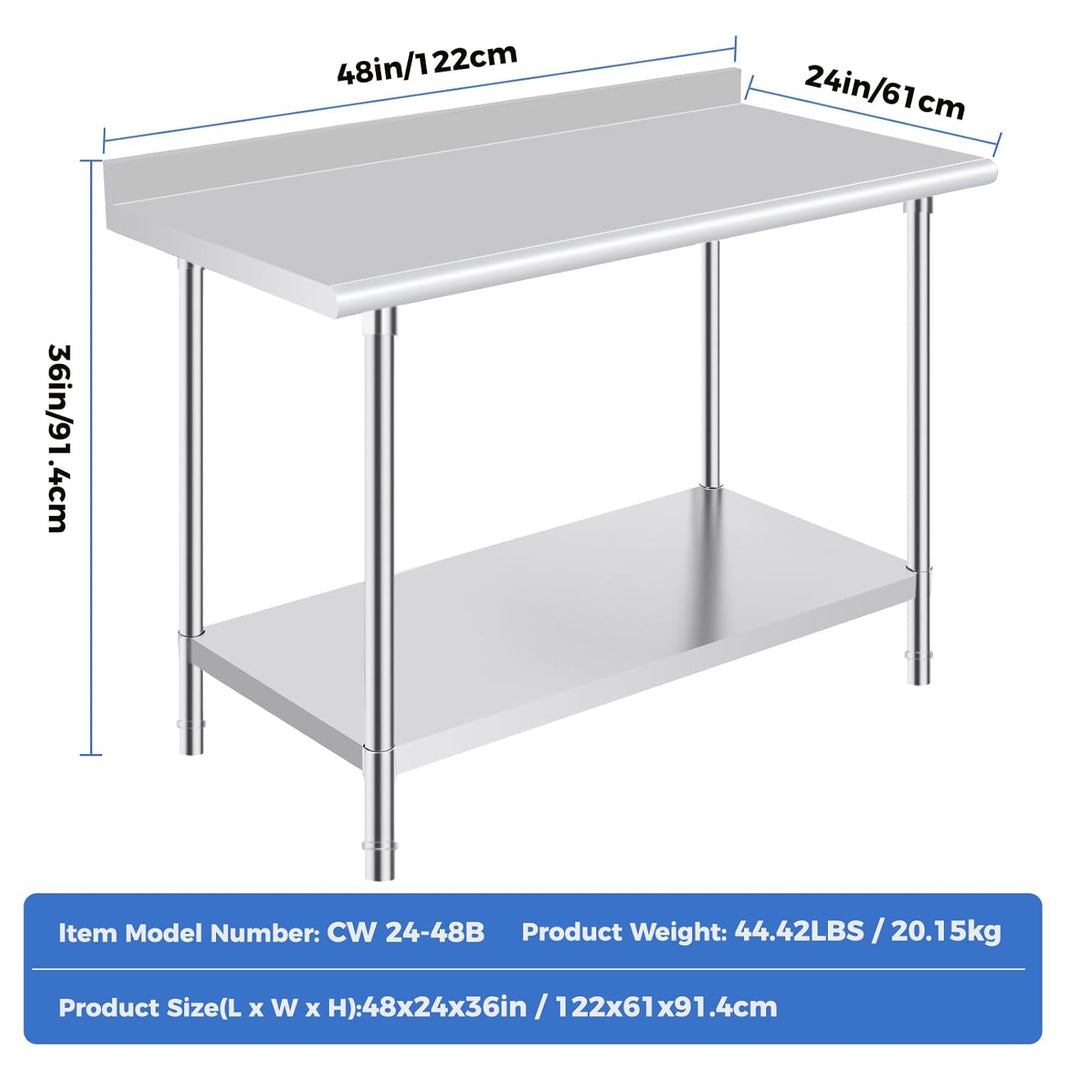 OSTBA Stainless Steel Prep Table with Backsplash, 24x48 Inch Commercial Work Table