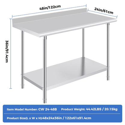 OSTBA Stainless Steel Prep Table with Backsplash, 24x48 Inch Commercial Work Table