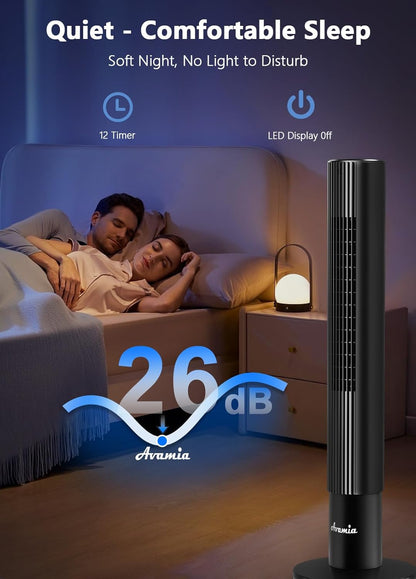 Tower Fans for Bedroom, 85° Oscillating Bladeless Fans, Standing Fans with Touch LED Display, 12H Timer, Remote, 3 Speeds 3 Modes Max 26ft/s, 43" Cooling Quiet Floor Fan for Home Office