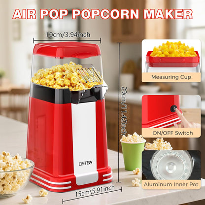OSTBA Retro Popcorn Maker | 1200W 12-Cup Hot Air Popper