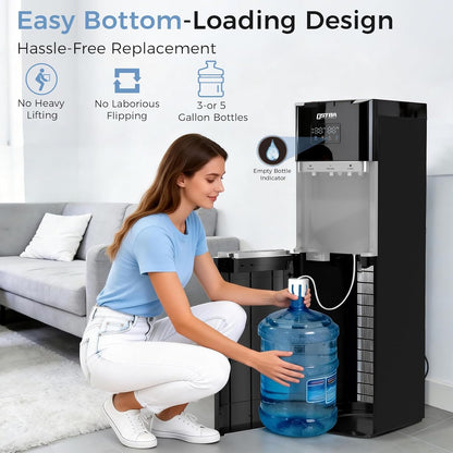 OSTBA Bottom Load Water Dispenser, LED Display, Hot Cold & Room Water, Stainless Steel Tank, Child Lock, 3 & 5 Gallon for Home & Office