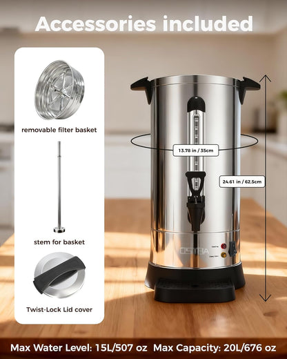 OSTBA 100-Cup Coffee Urn, 15L Stainless Steel Percolator