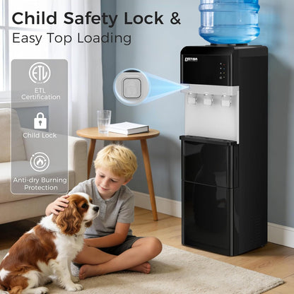 OSTBA 4-in-1 Water & Ice Dispenser, Hot, Cold & Room Temperature Water with Bullet Ice Maker, Touch Control, Child Safety Lock, Fits 3 & 5 Gallon Bottles