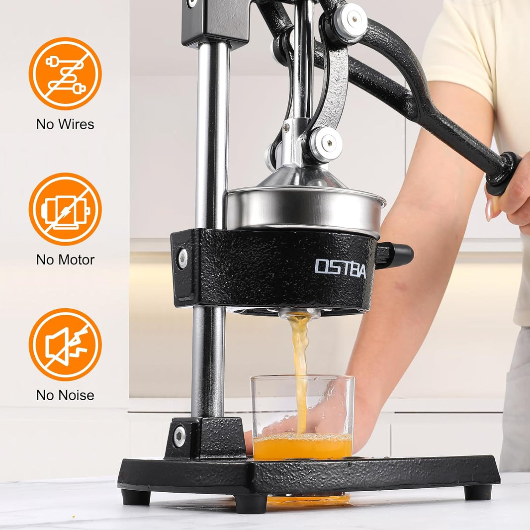 OSTBA Cast Iron Manual Juicer Hand Press, Commercial Grade Citrus Juicer, Stainless Steel Lemon squeezer for Orange, Lemon, Lime, Pomegranate with Stainless Steel Cup