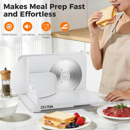 OSTBA Foldable Electric Food Slicer, Adjustable Thickness 0–15mm, 6.7” Stainless Steel Blade
