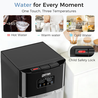 OSTBA Bottom Load Water Dispenser, LED Display, Hot Cold & Room Water, Stainless Steel Tank, Child Lock, 3 & 5 Gallon for Home & Office