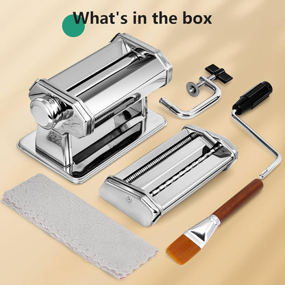 3-in-1 Pasta Maker with Cleaning Kit, Adjustable Thickness Settings Pasta Maker Machine with Pasta Roller and Cutter, Dual Width Noodle Maker for Pasta, Spaghetti, Fettuccine, Lasagna