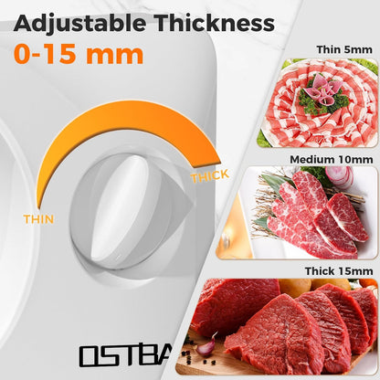 OSTBA Foldable Electric Food Slicer, Adjustable Thickness 0–15mm, 6.7” Stainless Steel Blade