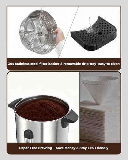 OSTBA 100-Cup Coffee Urn, 15L Stainless Steel Percolator