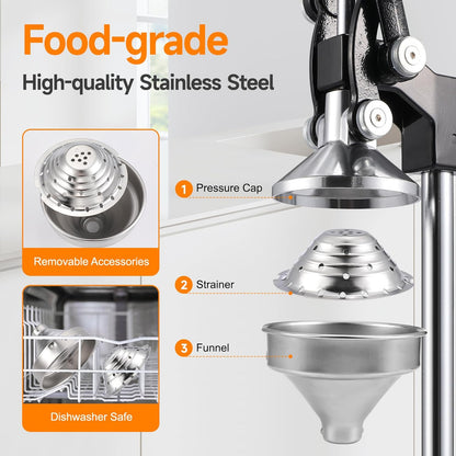 OSTBA Cast Iron Manual Juicer Hand Press, Commercial Grade Citrus Juicer, Stainless Steel Lemon squeezer for Orange, Lemon, Lime, Pomegranate with Stainless Steel Cup