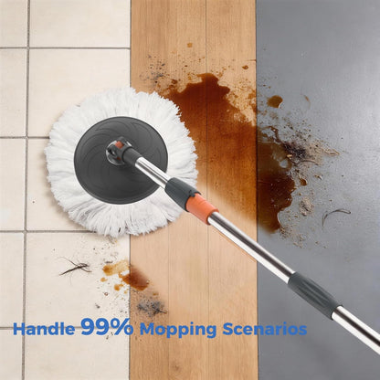 Foldable Spin Mop and Bucket System, Dual-Bucket Cleaning & Stainless Steel Wringing, Collapsible Storage with Detergent Bottle, 2 Reusable Microfiber Mop Heads for Floor Cleaning