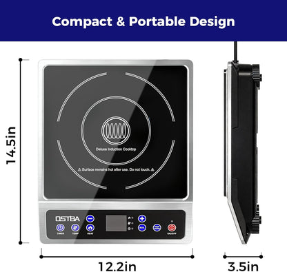 OSTBA 1800W Commercial Induction Cooktop, 7" Heating Coil Countertop Induction Burner
