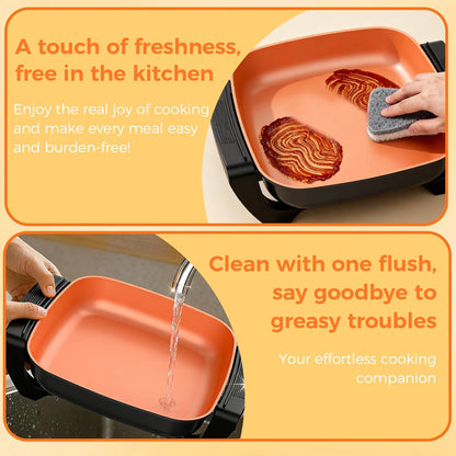OSTBA 12x12 Electric Skillet | Copper Nonstick Pan with Glass Lid
