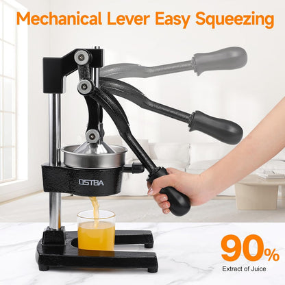 OSTBA Cast Iron Manual Juicer Hand Press, Commercial Grade Citrus Juicer, Stainless Steel Lemon squeezer for Orange, Lemon, Lime, Pomegranate with Stainless Steel Cup
