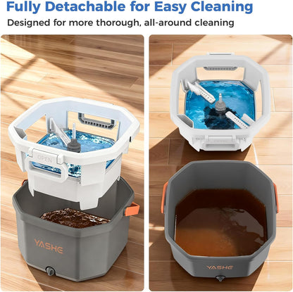 Spin Mop and Bucket Set with Removable Inner Clean Water Bucket, Dual Water Separation System, Deep-Cleaning Mops for Floors