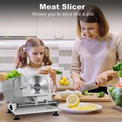 OSTBA Meat Slicer Machine for Home, Electric Deli Food Slicer with Removable 6.7” Stainless Steel Blades, 0-15mm Adjustable Thickness, Easy to Clean, 150W, Ideal for Cold Cuts, Cheese, Bread, Fruit