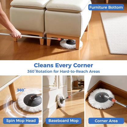 Foldable Spin Mop and Bucket System, Dual-Bucket Cleaning & Stainless Steel Wringing, Collapsible Storage with Detergent Bottle, 2 Reusable Microfiber Mop Heads for Floor Cleaning
