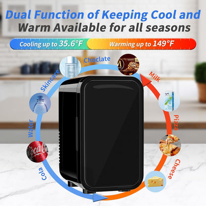 Mini Fridge, 6 Liter/8 Can 110V AC/DC Portable Thermoelectric Cooler Refrigerators for Bedroom, Skincare, Beverage, Office, Dorm Room and Car, Black