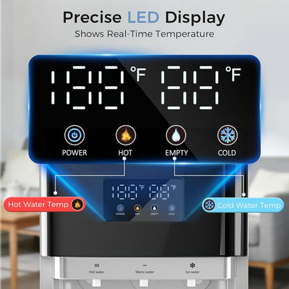 OSTBA Bottom Load Water Dispenser, LED Display, Hot Cold & Room Water, Stainless Steel Tank, Child Lock, 3 & 5 Gallon for Home & Office