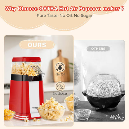 OSTBA Retro Popcorn Maker | 1200W 12-Cup Hot Air Popper