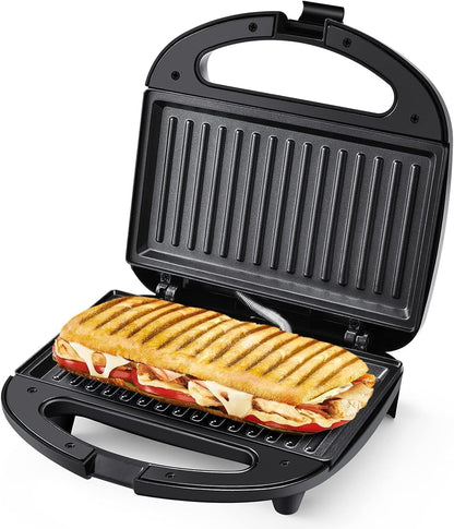 OSTBA Panini Press Grill with Adjustable Temperature, 4-Slice Indoor Grill, 180° Open Sandwich Maker with Drip Tray, Non-Stick Plates, Stainless Steel, 1200W