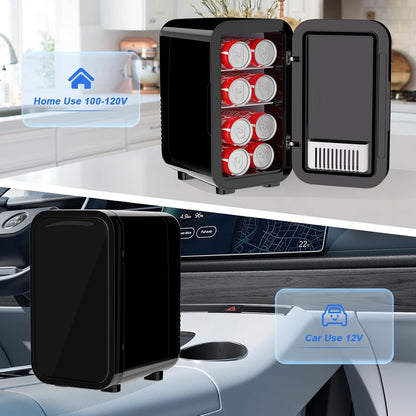 Mini Fridge, 6 Liter/8 Can 110V AC/DC Portable Thermoelectric Cooler Refrigerators for Bedroom, Skincare, Beverage, Office, Dorm Room and Car, Black