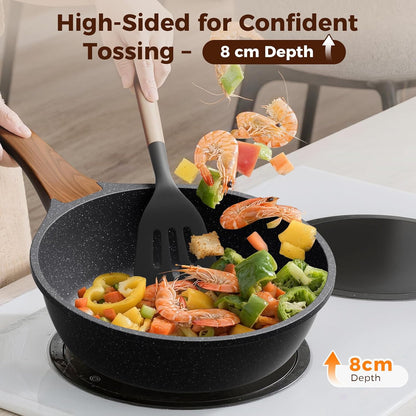 OSTBA 12 Inch Nonstick Saute Pan | 5 QT Skillet with Lid