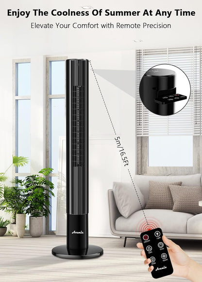 Tower Fans for Bedroom, 85° Oscillating Bladeless Fans, Standing Fans with Touch LED Display, 12H Timer, Remote, 3 Speeds 3 Modes Max 26ft/s, 43" Cooling Quiet Floor Fan for Home Office