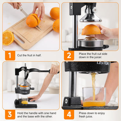 OSTBA Cast Iron Manual Juicer Hand Press, Commercial Grade Citrus Juicer, Stainless Steel Lemon squeezer for Orange, Lemon, Lime, Pomegranate with Stainless Steel Cup