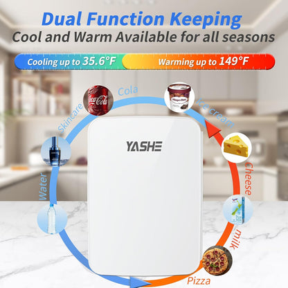 10L Mini Fridge, 10 Liter/15 Cans Mini Fridge for Bedroom, 110V AC/ 12V DC Thermoelectric Cooler and Warmer, Portable Mini Fridge for Skincare, Makeup, Drink, Car, Office, Bedroom, Dorm, White