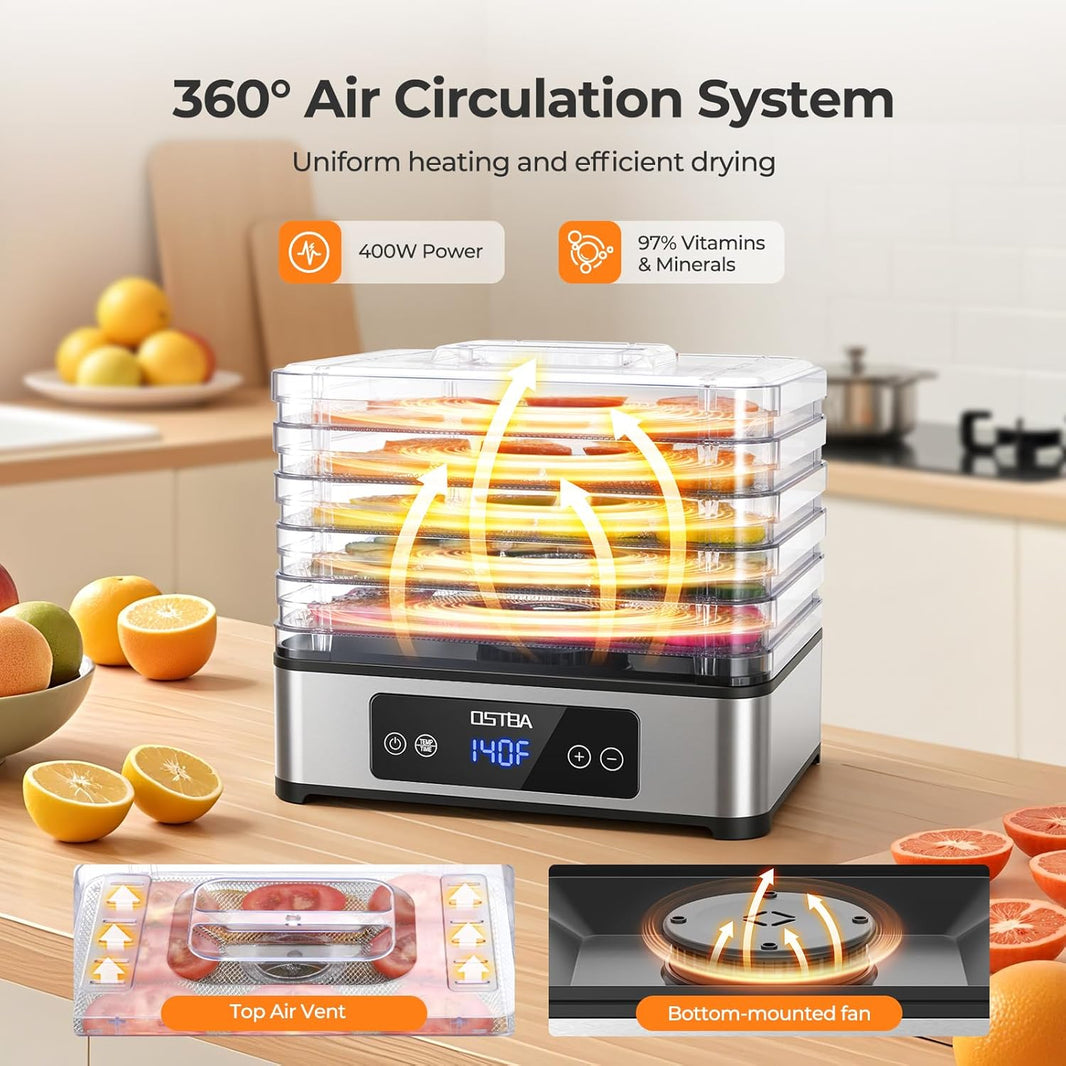 OSTBA 5-Tray Food Dehydrator, 400W Stainless Steel