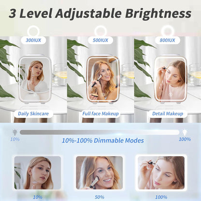Skincare Fridge Mini Fridge for Bedroom with Dimmable LED Mirror, 4Liter/6 Cans Cooler and Warmer for Makeup, Cosmetic, Beauty, Portable Refrigerator for Bedroom, Vanity, Office and Car- White